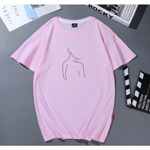 Korean Style Cotton T Shirt for Women Art Drawing T-shirt Summer Casual Abstract Line Simple Tshirts Ulzzang O-neck Ladies Tops
