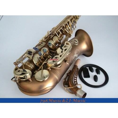 Matte Coffee and Gold Lacquer Keys Alto Saxophone Sax High F# Abalone Shell Key With Case FREE LORICO ACCESSORY