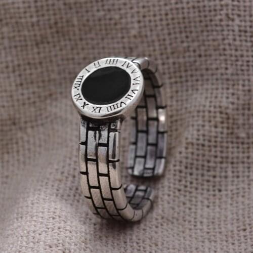 DIC65 925 Sterling Silver Fashion Black Resin Roman Alphabet Lady Ring Promotion Jewelry Women Party Gift
