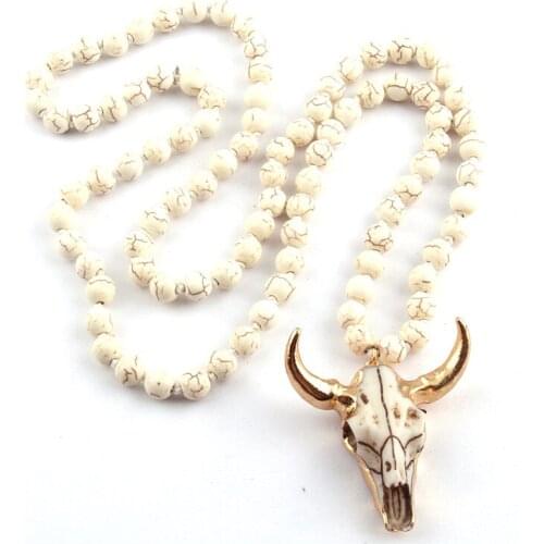 Fashion Bohemian Tribal Jewelry White Stone Knotted Horn Pendant Necklaces For Women Ethnic Necklace