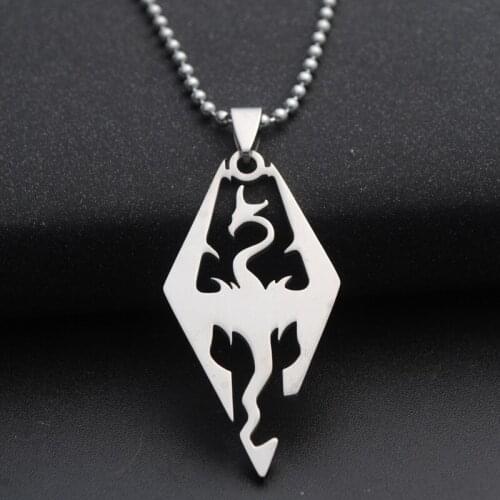 Fashion Movie Jewelry Movie Jewelry Stainless Steel Necklace Dinosaur Skyrim the Elder Scrolls Dragon Pendant Keyrings
