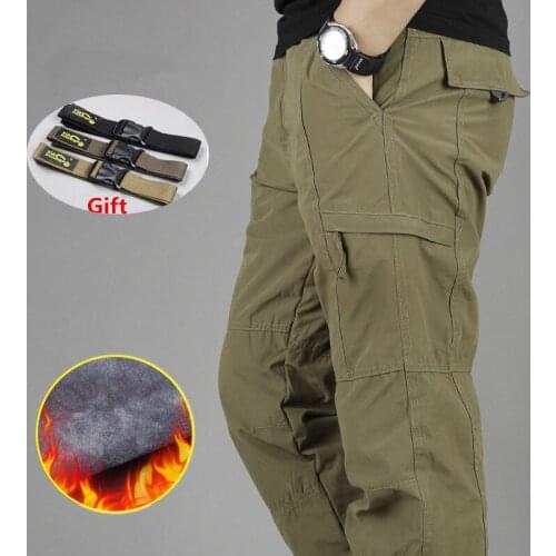 Mens Waterproof Cargo Pants Double Layer Winter Thicken Fleece Cargo Pants Casual Military Tactical Baggy Pants Warm Trousers
