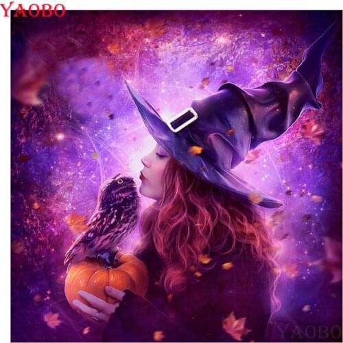 DIY Diamond Painting Cross Stitch Kits Halloween Witch Owl diamond Embroidery,5D Rhinestone painting full drill square mosaic