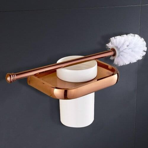 Rose Gold Brass toilet brush set toilet brush holder toilet brush with toilet brush cup wholesale