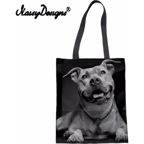 NoisyDesigns New Women Pit bulldog Print Tote Bag Reusable Sac Shopping Pliable Tissu Books Trip Bag Handbag Folding Grocery Bag