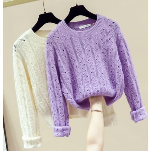 2020 New Spring Autumn Korean Fashion Pullover Sweater Women Loose Long-Sleeved Wild Short Solid color Knitted Sweaters Female