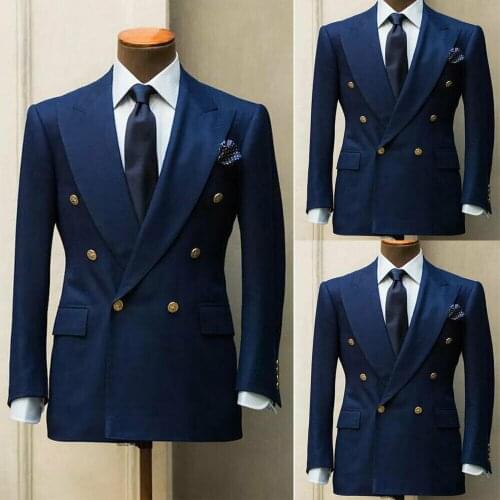 New classic blue wedding suits for men suit slim fit 2-piece blazer formal business dance bridegroom wedding tuxedo jacket pants