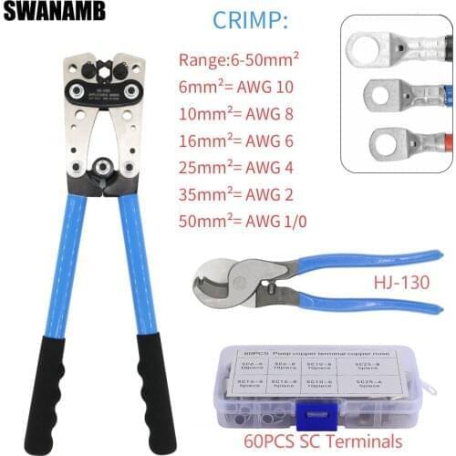 HX-50B Cable Lug Crimping Tool for Heavy Duty Wire Lugs,Battery Terminal,Copper Lugs AWG 8-1/0 with 60pcs Copper Ring Terminals