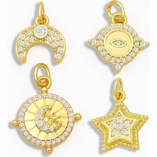 OCESRIO DIY Rainbow Small Moon Sun Pendant For Women Jewelry Star And Eye CZ For Jewelry Components Necklace Pendant pdta050