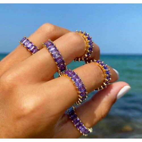 Luxury Boho Rainbow Copper Cubic Zirconia Ring For Women Charm Gold Color Crystal Rings Fine Party Wedding Jewelry