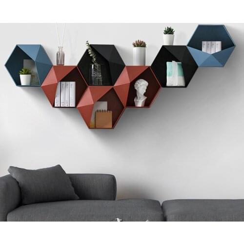 Nordic Living Room wall-mounted Geometric Punch-free Wall Decoration Bathroom Shelf Living Room Decoration Hexagon Storage Rack