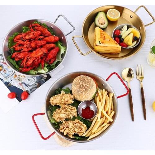 Paella Pan Stainless Steel Spanish Seafood Frying Pot Non-stick Frying Pot Kitchen Fried Chicken Salad Fruit Plate Cooking Tool