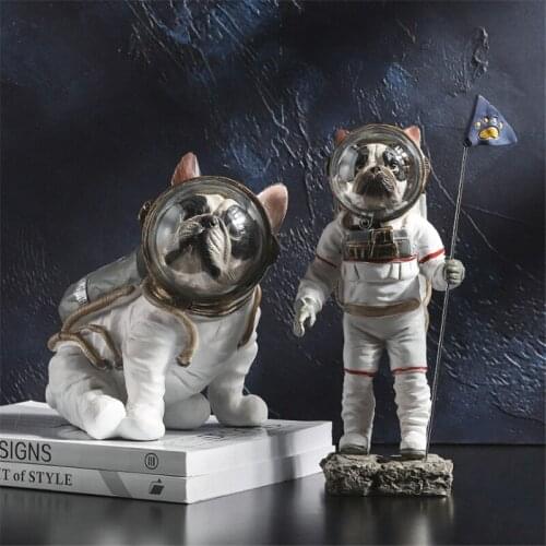 RESIN ASTRONAUT DOG STATUE FIGURINE ANIMALS SPACEMAN BULLDOG ART SCULPTURE MODEL ART CRAFT HOME DECORATION ACCESSORIES