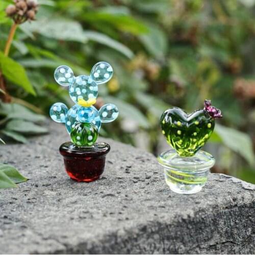 Handmade Glass Cactus Figurines Ornaments Desktop Craft Adornment Creative Colorful Cute Miniature Plant For Home Decor