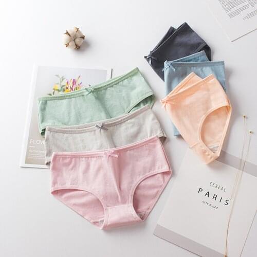 3pcs Womens Underpants Soft Cotton Panties Girls Solid Color Briefs Striped Sexy Lingerie Female Underwear M-XL