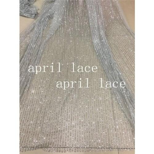 Stock ap2058 #10 yards silver stripe glued glitter net tulle mesh sugar lace fabric for sawing dress