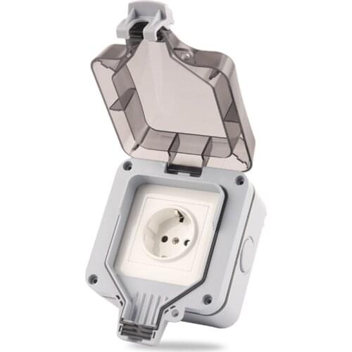 IP66 Outdoor Socket Wall Plug with Waterproof Box EU Standard German Style 250V16A Power Supply Switch Socket for Home& Garden