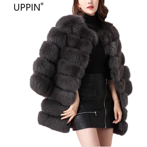 UPPIN Plus Size 4XL Women Jacket Coat 2018 New Winter White Black Faux Fox Fur Coats Thickening Outerwear Stripe Fur Jackets