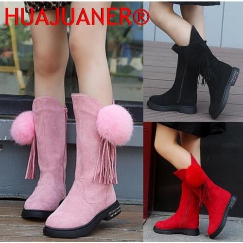 Girls High Boots Children Snow Boots Tassle Princess Knee Length Martin Boots Kids Waterproof Non-slip Winter Sport Shoes