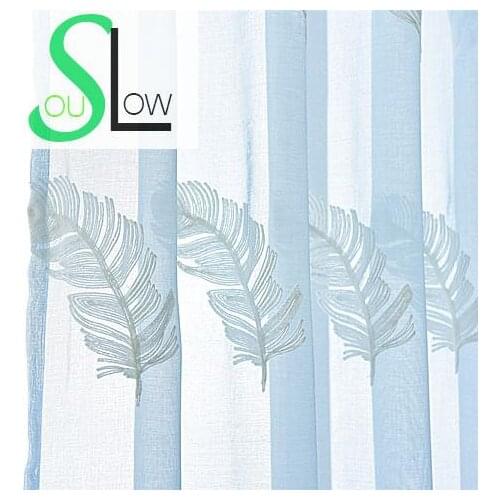 Slow Soul White Goose Feather Embroidered Curtain French Window Tulle Curtains For Living Room Cortinas Kitchen Bedroom Sheer