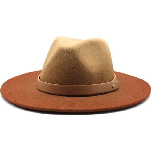 Hot Sell Colorful Wool Felt Gradient Ramp Casual Belt Fedora Hats For Women Vintage Jazz Elegant Ladies Wide Brim Fedora Caps