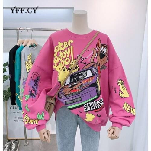 Women Hoodies Autumn 2020 Funny Cartoon Car & Dog Print Sweatshirt Oversized Streetwear Sweatshirts Hip Hop Cool Pullover Tops