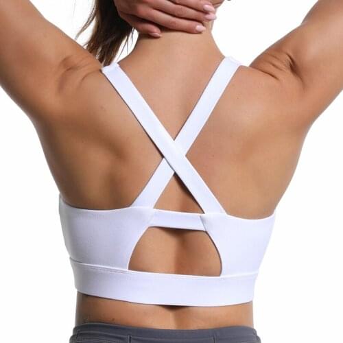 Women Cross Back Sport Bra Fitness Sexy Yoga Crop Tops Gym Backless Gather Push Up Breathable Active Wear