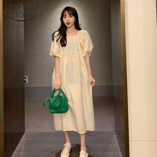 2021 Korea Summer Puff Sleeve Dress New College Style Dress Womens Loose Super Fairy Sweet Dress Women vestidos 15355