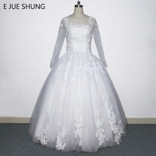 E JUE SHUNG Vintage Lace Appliques Pearls Ball Gown Wedding Dresses 2018 Key hole Long Sleeves Wedding Gowns vestido de noiva
