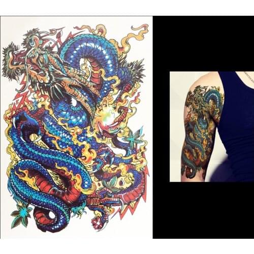 1pc Lucky Blue Dragon Flower Arm Sleeve Waterproof Tattoo HB045 Temporary for Women Men Body Art Tattoo Sticker Decoration Charm