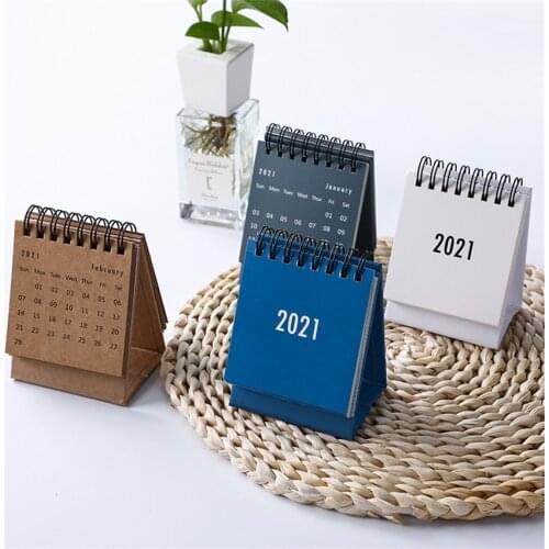 1Pc Mini Desk Calendar Portable Double Coil Table Calendars Living Room Desktop Decoration, 2021 Year Note Calendar Ornaments