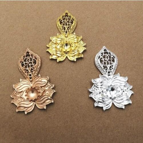 10pcs 34*51mm Gold Silver color KC Gold Metal Alloy Flowers Leaves Connectors Charm Accessories For Jewelry making