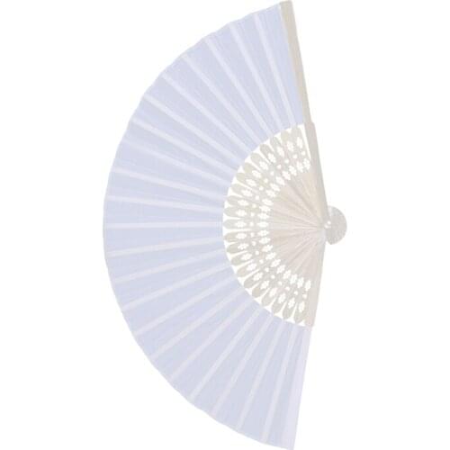 10x fan in white silk fabric + bamboo with gift bag in muslin for wedding personalized dancing writing painting