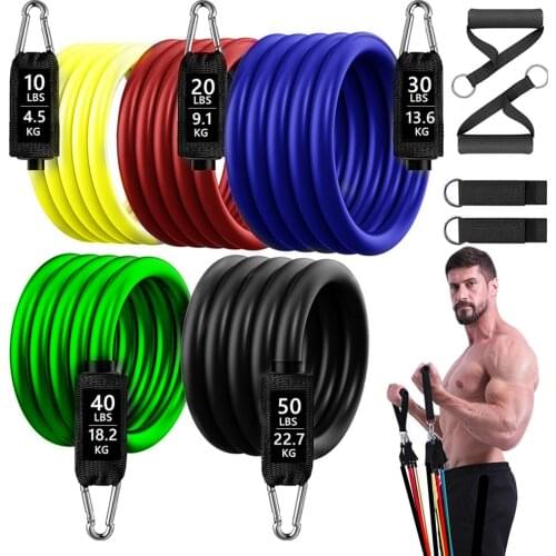 Resistance Bands Set Exercise Bands with Door Anchor Legs Ankle Straps for Resistance Training Physical Therapy Home Workouts