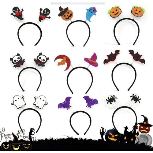 12pcs Cute Bat Pumpkin Ghost Halloween Headband Hat Moon Spring Hairband Party Holiday Role Play Dress Up Accessories