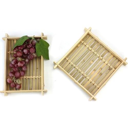 2Pcs Food Serving Plate Bamboo Fruit Serving Tray Cooking Steamer Rectangle Handmade Oil Trays Dessert/Rattan Tea/Fruits Plate