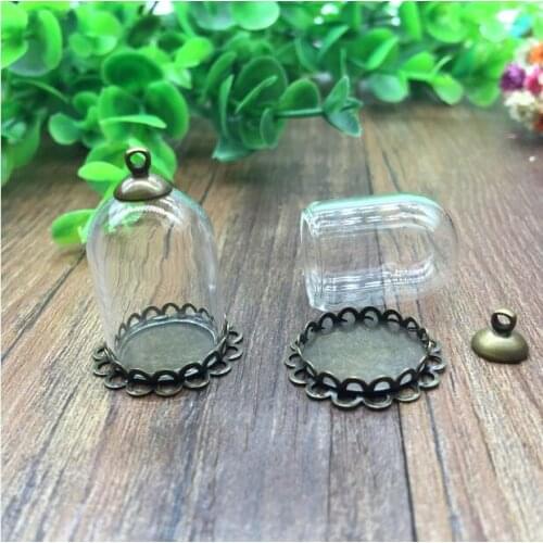 20sets/lot 25*18mm glass globe double lace antique bronze color base beads cap set glass vials bottle pendant jewelry findings