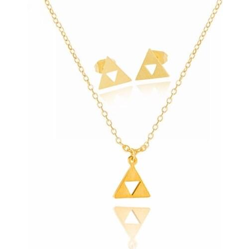 Triangle Triforce Jewelry Sets for Women Men Earrings Necklace Pendant For Women Gifts For Party Triangle Colar Jewellery Set