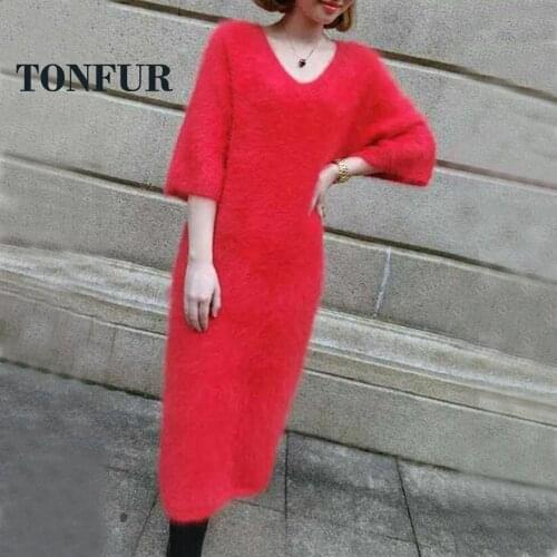 2021 Genuine Mink Fur Cashmere Long Sweaters Dress Real Mink Cashmere Long Pullovers Hot sell Custom size DFP860