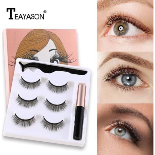 3 Pairs Magnetic False Eyelashes Eyeliner & Tweezer Sets Magnet Eye Lashes Sunflower Extension Liquid Waterproof Cosmetics TSLM1