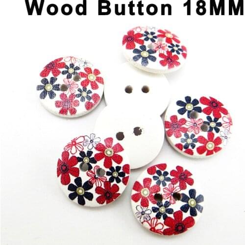 30PCS 18MM Painting Wooden Red Flower Buttons Fits Coat Boots Sewing Clothes Accessory Rose Flower Button MCB-1037