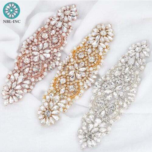 30pcs) Wholesale bridal hand beaded sewing silver crystal rhinestone applique gold DIY iron on for wedding dresses WDD0357