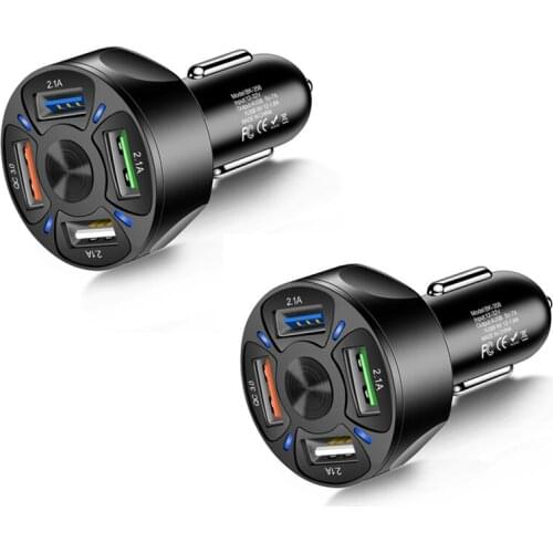 4 in 1 QC 3.0 LED Car Charger Fast Adapter, Car 4 Port USB Mobile Phone Charger Illuminated for Samsung iPhone Tablet