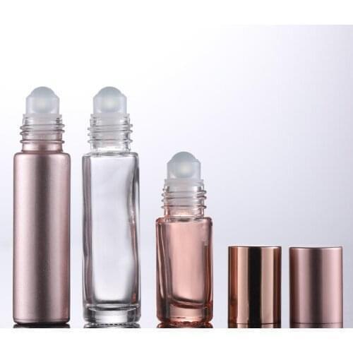 50pcs 5/10ml Pink Glass Roll on Bottle Sample Test Essential Oil Vials with Roller Refillable Bottle Travel Cosmetic Container