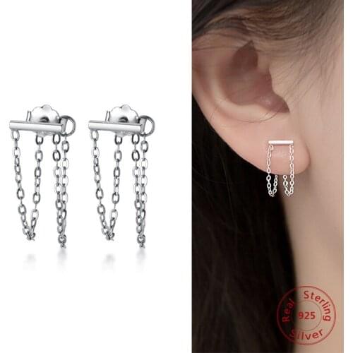 925 Sterling Silver Jewelry Earrings Tassel Fashion Earrings Chain Metal Texture Earrings Wholesale Drop Dangle Earrings