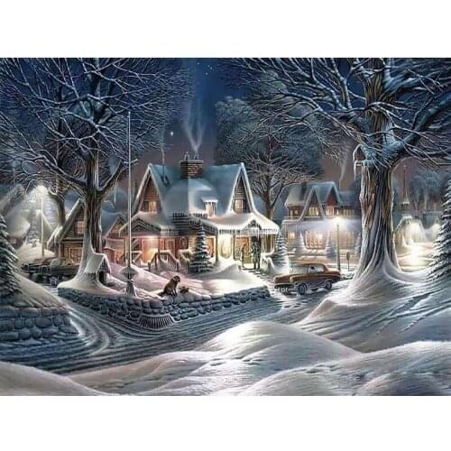 DIY 5D Diamond Painting Winter Snow Scenery Mosaic Landscape Full Round Diamond Embroidery Tree Cross Christmas Gift