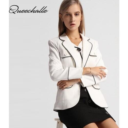 Black & White Elegant Womens Blazer Coat Single Button Long Sleeve Office Lady Slim Jacket Female Causal Blazer Suit Workwear