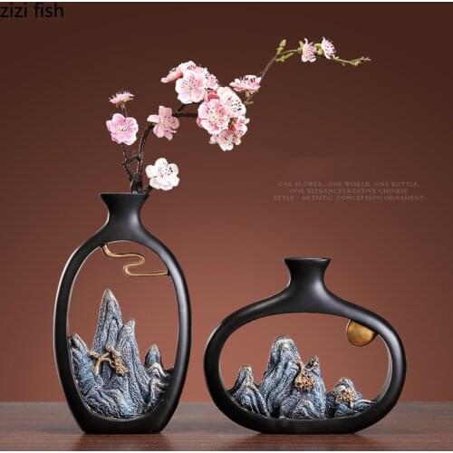 NewChinese Style Decorative Vase Small Rockery Zen Study Office Living Room Partition Porch TV Wine Cabinet Decoration Feng Shui