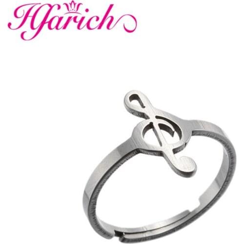 Classic Stainless Steel Cool Luxury Music Note Ring Fashion Jewelry Vintage Adjustable Rings For Women Party Wedding Gift