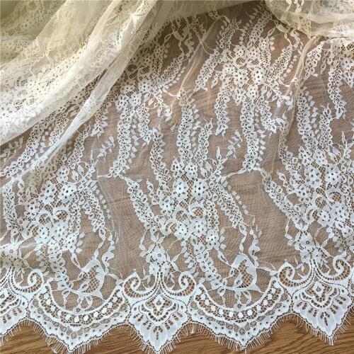 3Meters/Lot French Eyelash Lace Fabric Soft Nylon Flower Embroidery Lace Garment Wedding Dress Accessories 150cm Wide